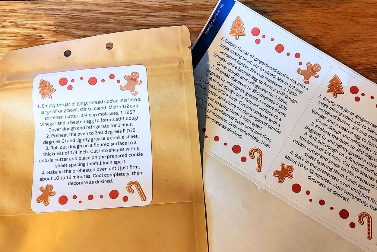 tags for the front of the gingerbread cookie mix bag
