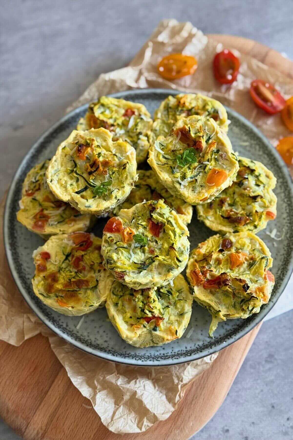 A plate of finished 5-Ingredient Zucchini Egg Muffins