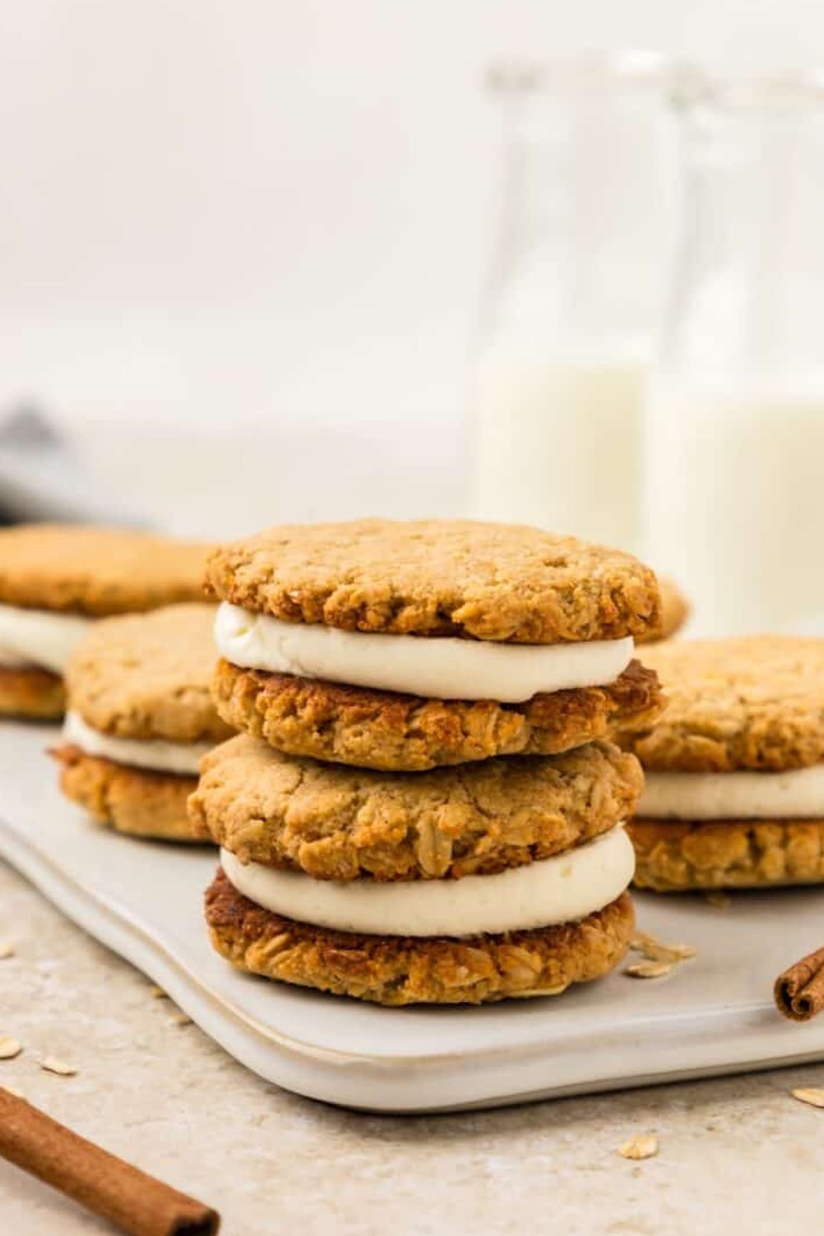 naturally Oatmeal Cream Pies stacked on a cake tray