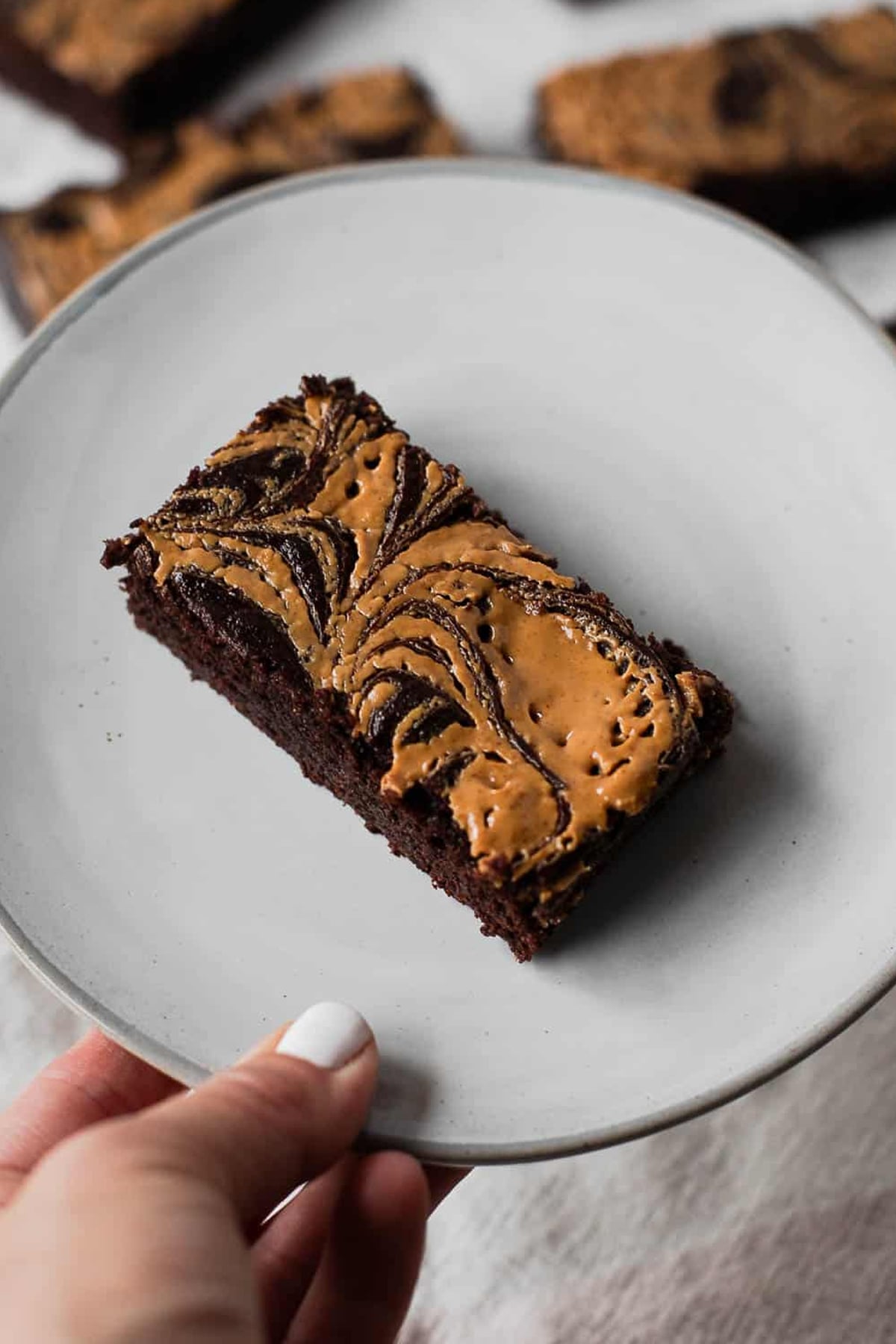 Peanut Butter Swirl Brownie cut on a plate