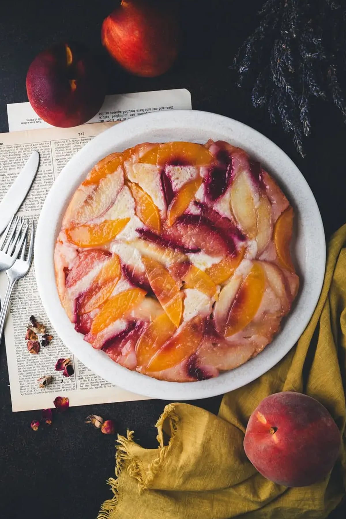 top down view of finished Stone Fruit Upside Down Cake